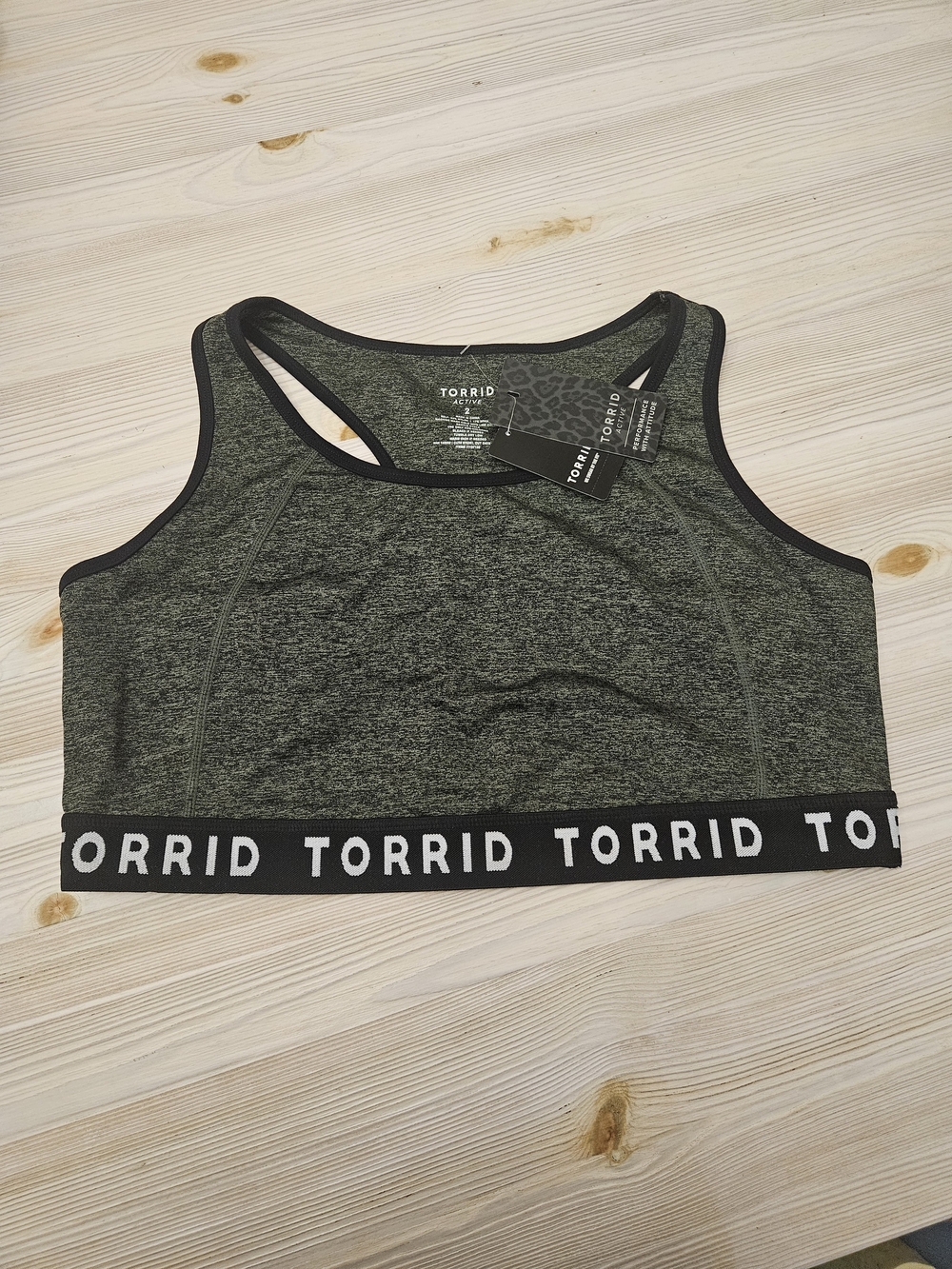 TORRID Active Heather Grey Logo Sports Bra Green & Black Size 2 NWT